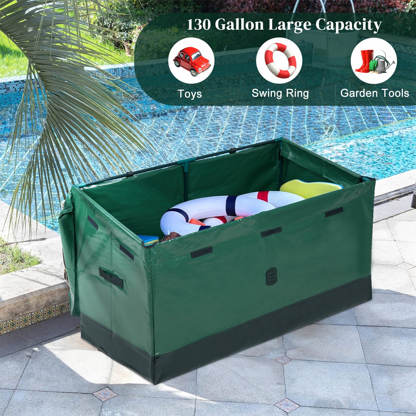 CASEMIOL 130 Gallon Deck Box, Waterproof Outdoor Storage Box, Portable Storage Cabinet with Lid for Patio, Backyard, Garden Tools, Poolside, Tool-Free Assembly, Green