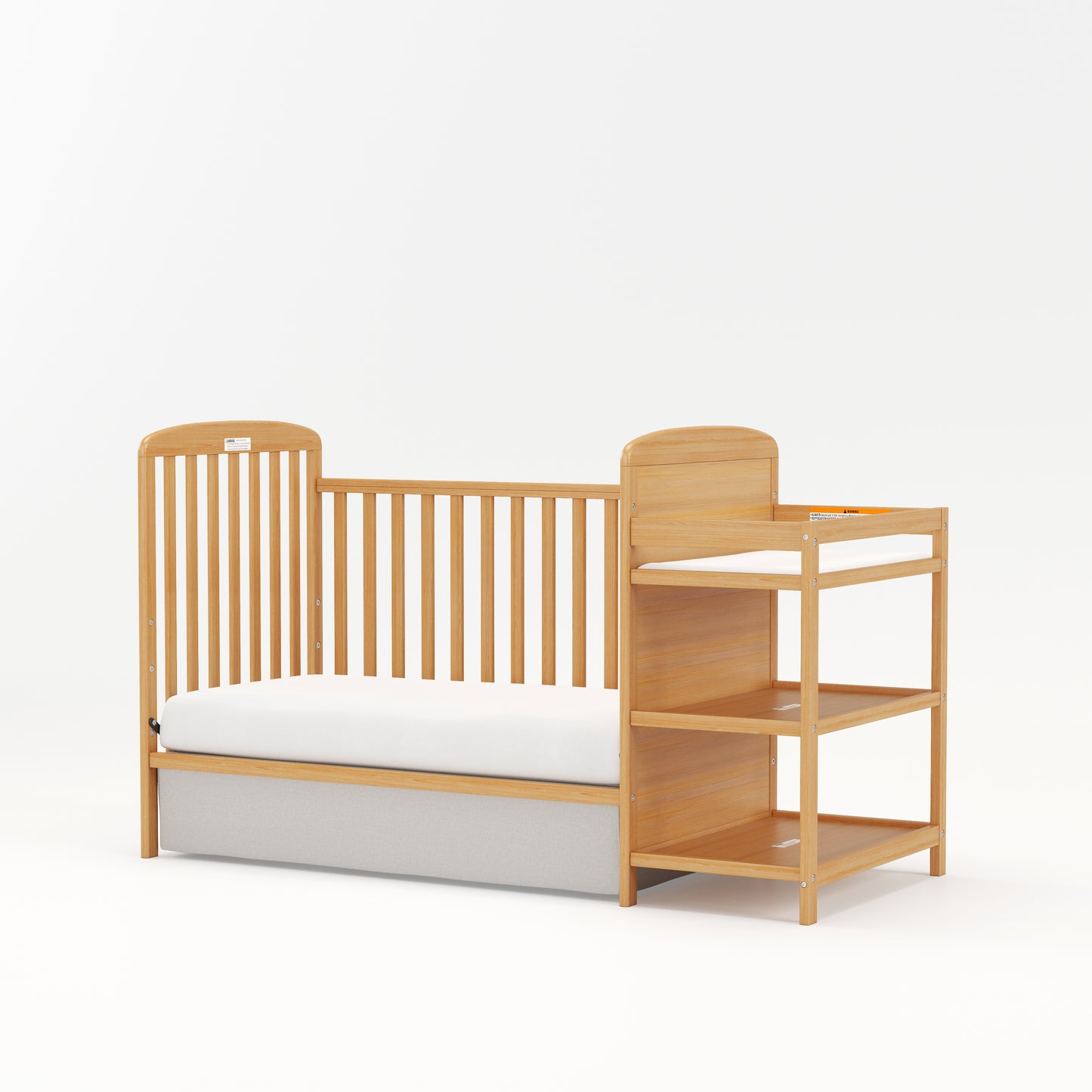 CASEMIOL 3-In-1 Convertible Crib and Detachable Changer, New Zealand Pinewood Baby Crib, Toddler Daybed Bed with 3 Heights, Non-Toxic Finish, Easy to Assemble, Stone Gray