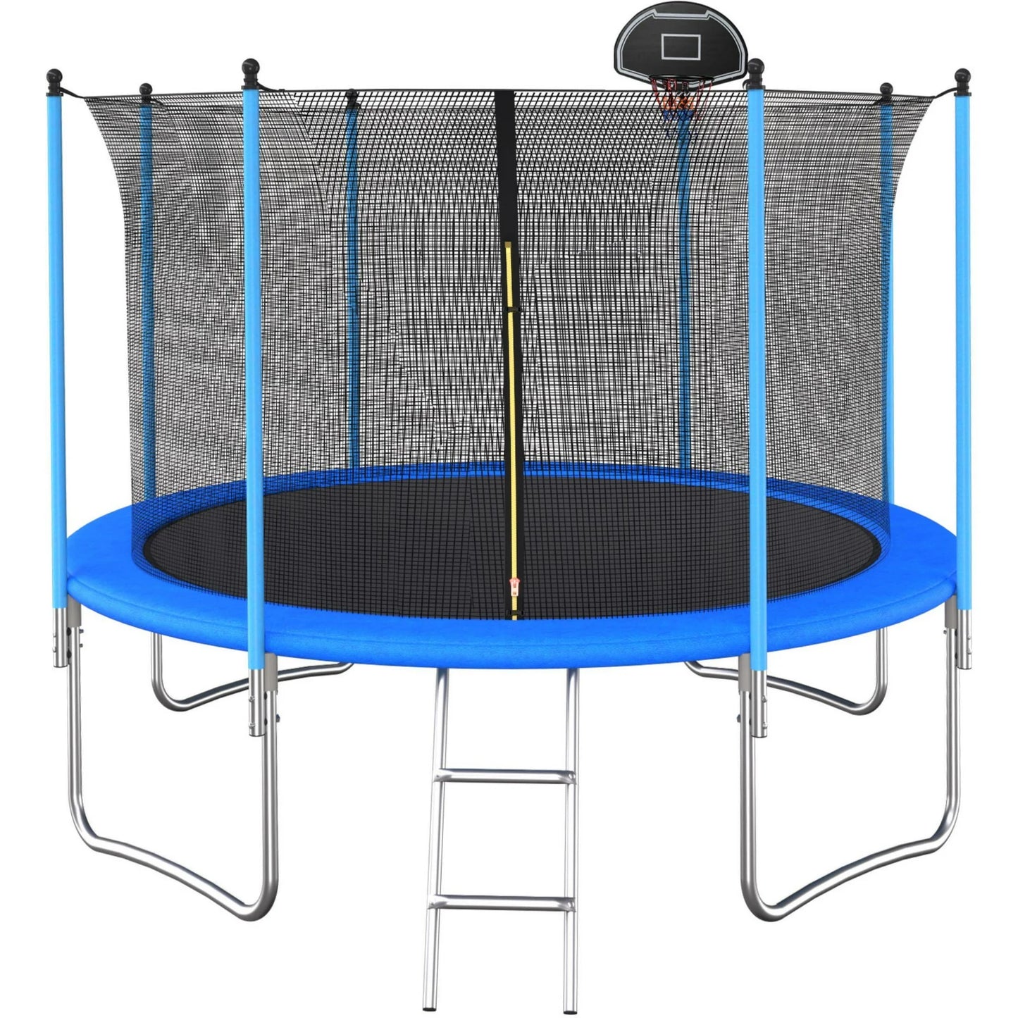 10 FT Trampoline for Kids with Safety Enclosure Net and Steel Frame, Recreational Trampolines with Basketball Hoop and Ladder, Easy Assembly, Round Trampoline for 4-6 Kids Indoor Outdoor, Blue