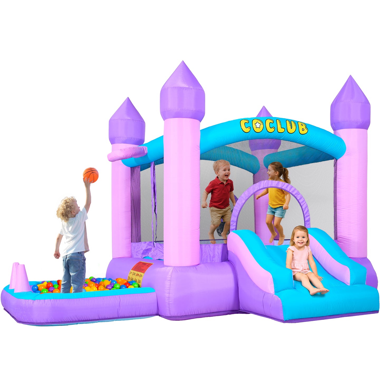 Inflables Para Niños, Small Bounce House with Slide, Blower, Ball Pit, Toddler 2-6 Bounce House Indoor (154x113x90”)