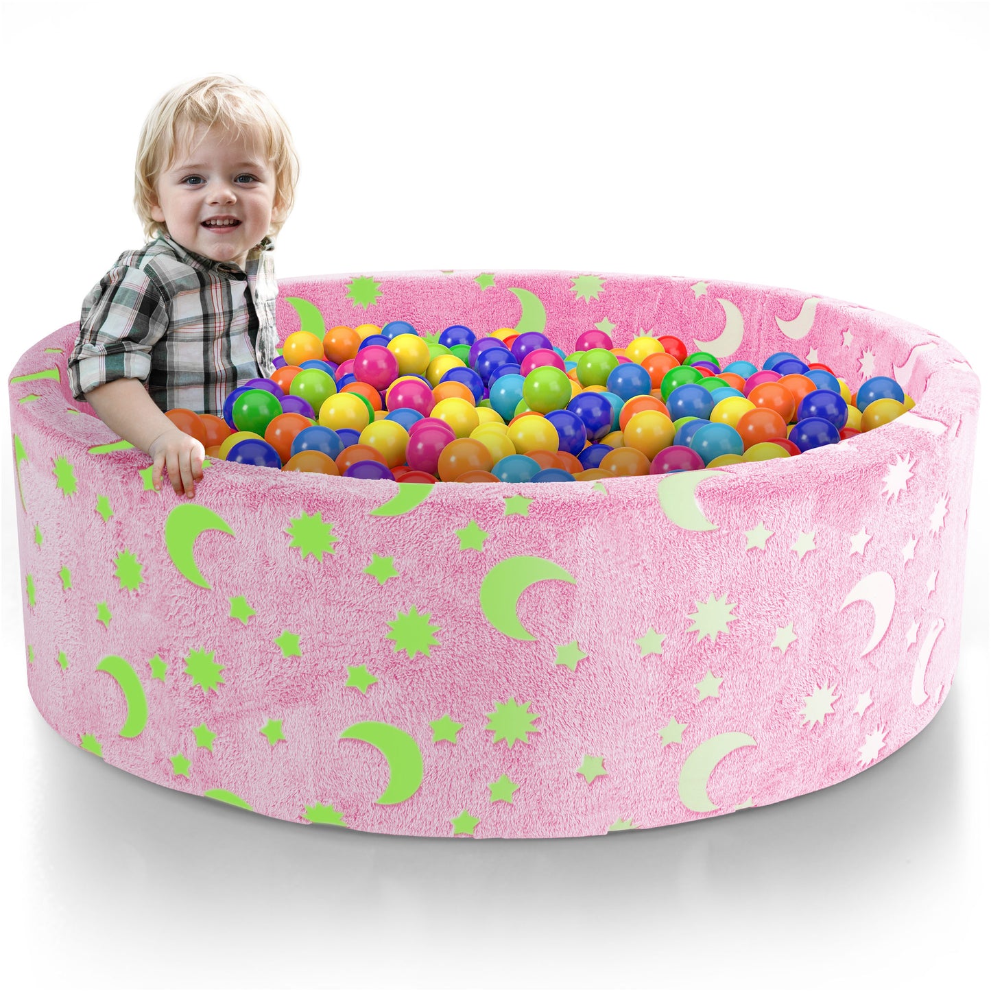 CASEMIOL Large Ball Pit, Glow Pink Ball Pit for Babies Indoor Playground Quipment, Foam Ball Pit Playroom Essentials, One Year old Girl&Boys Birthday Gifts