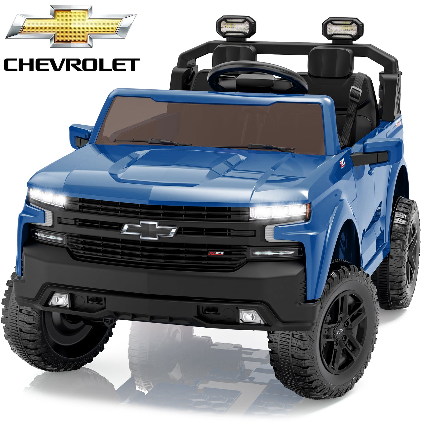 Chevrolet 24V Electric Ride on Car for Kids, 2 Seater Ride on Toys for Toddlers with Remote Control, Battery Powered Car with Bluetooth LED Light, Gift for Boys Girls 3-8