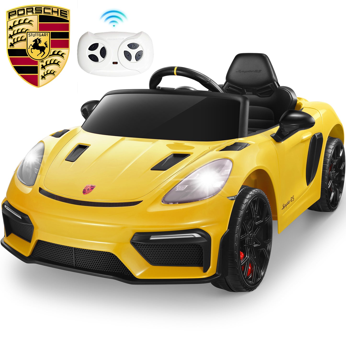 12V Porsche 718 Spyder Kids Ride on Toys Car with Parents Control, Toddler Car with 4 Wheel Suspension Design, Kids Electric Car with Bluetooth/MP3/Lights, Kids' Electric Vehicles for Aged 3-8
