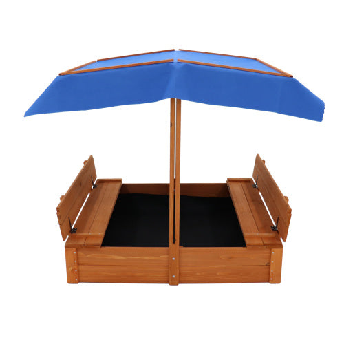Sandbox with Lid, Outdoor Wooden Sand Box with foldable Cover, UV-Protection Kids Sandbox for Kids Ages 3-8, Natural Wood