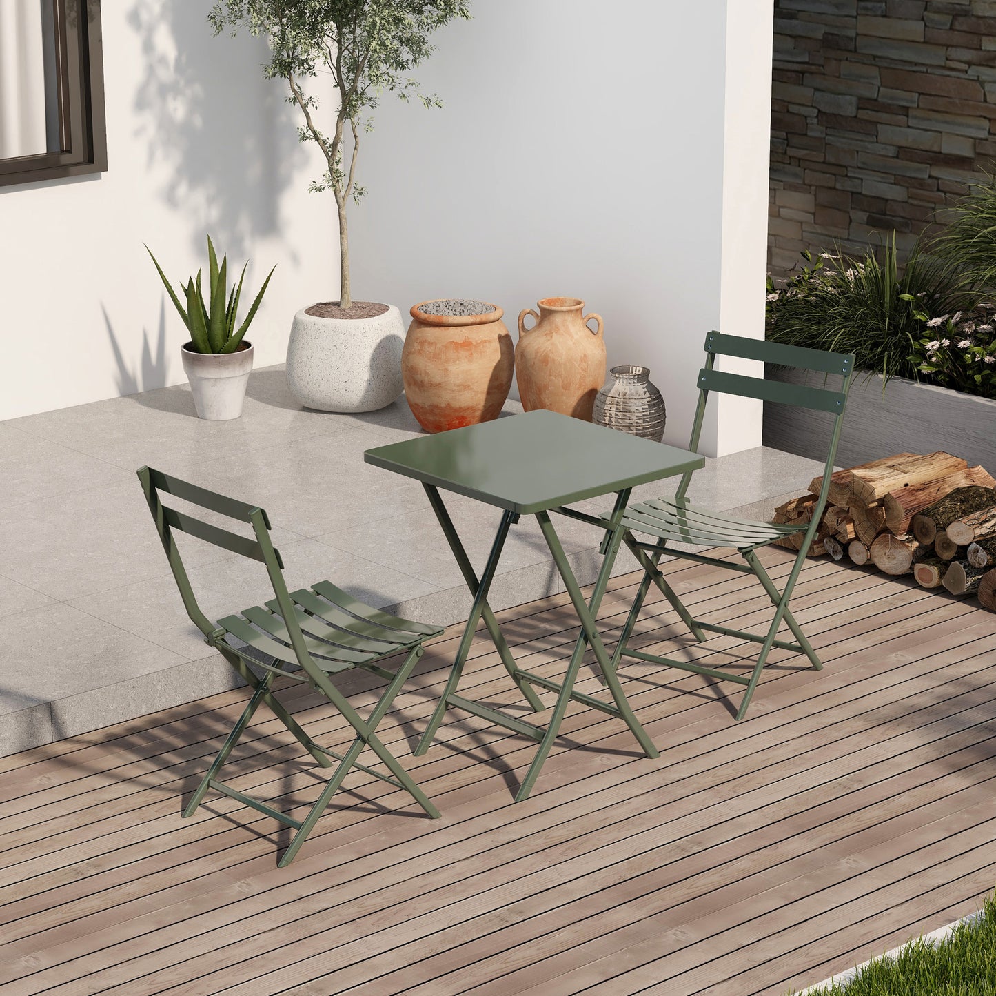 Patio Furniture Set 3 Pieces, Metal Outdoor Furniture Set, Rust-Resistance, Patio Square Table and Chairs Set with Folding Design, Patio Conversation Sets Patio Bistro Set for Garden&Patio