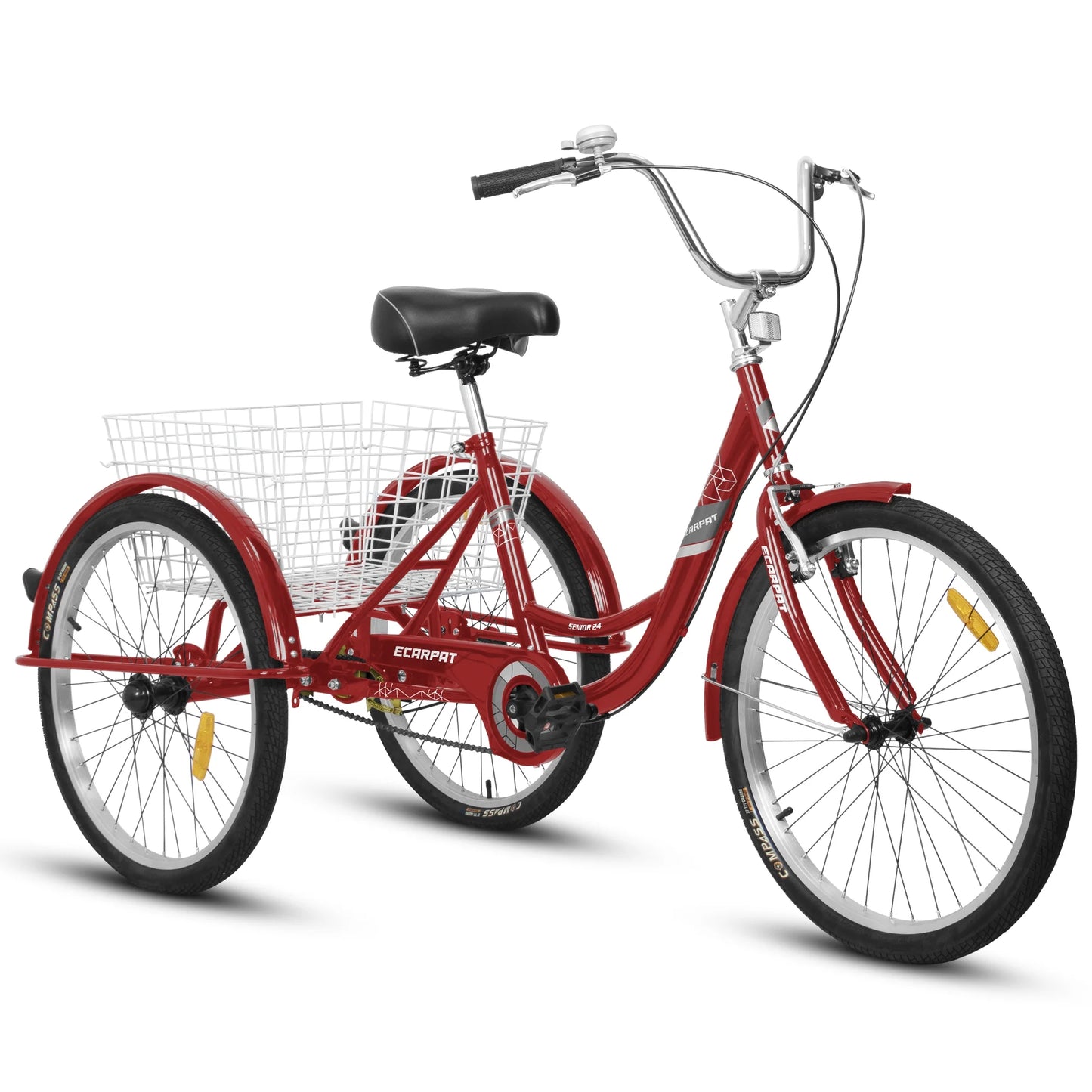 24" Adult Tricycle, Tricycle For Adults With Manual Parking Brake, 3 Wheel Bikes For Adults With Adjustable Seat, 3 Wheeled Bicycles With Basket, Adult Tricycles For Seniors Women Men