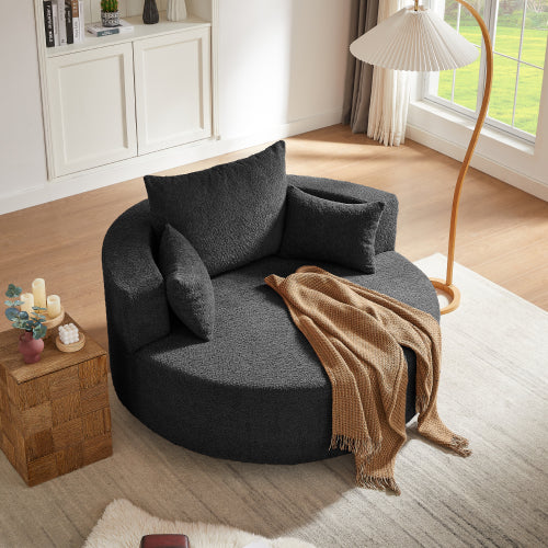360° Swivel Accent Chair for Living Room, Modern Accent Chairs with 3 Removable Pillows, Round Barrel Sofa Chair with 36.5" Seat Depth, Comfy Reading Chair