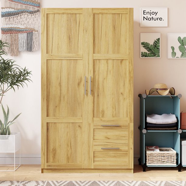 CASEMIOL 71" Tall Storage Cabinet Organizer with Drawers, Bedroom Wardrobe Armoire Closet with Hanging Rod, Large Modern Wardrobe with Shelves for Sorting Clothes, Pants, Shirts, Oak