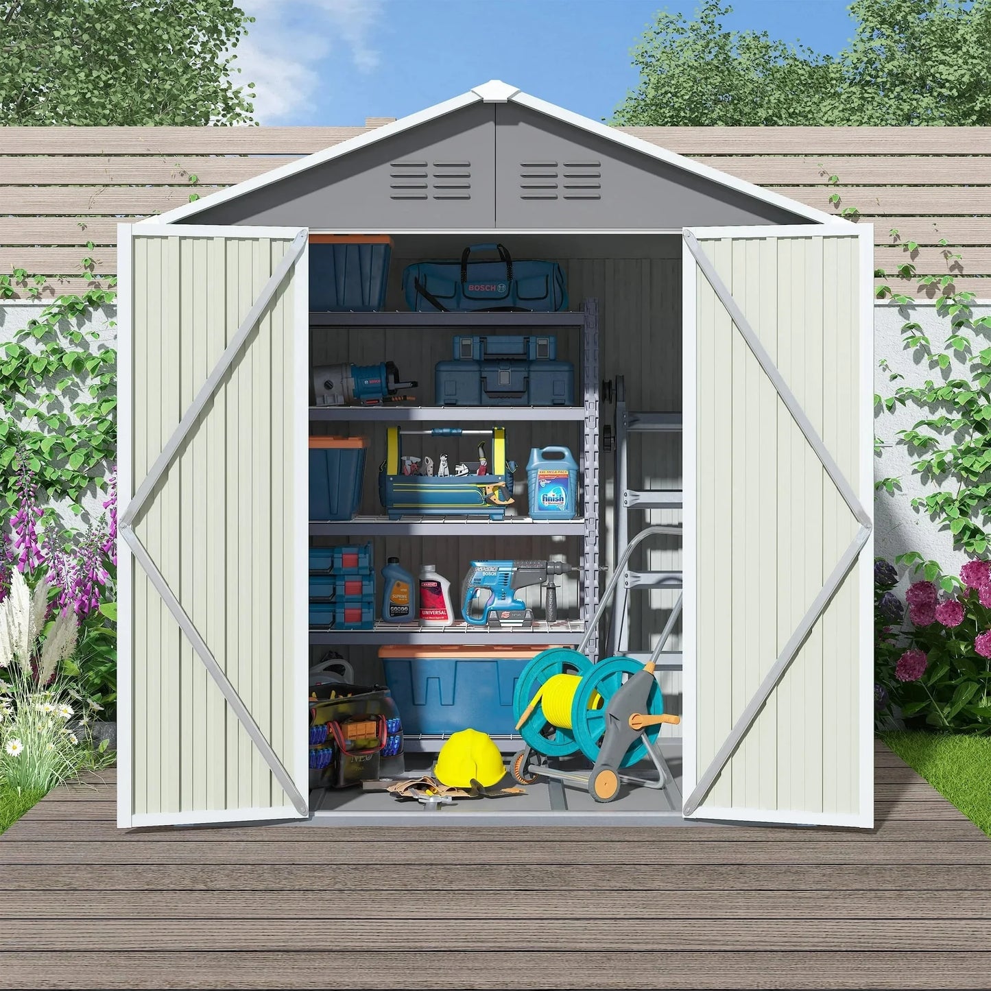 6'x 4' Sheds and Outdoor Storage, CASEMIOL Metal Storage Shed with Sliding Roof and Lockable Door for Garden Tools, Bike and Garbage Can, Waterproof Outdoor Storage Cabinet, Gray