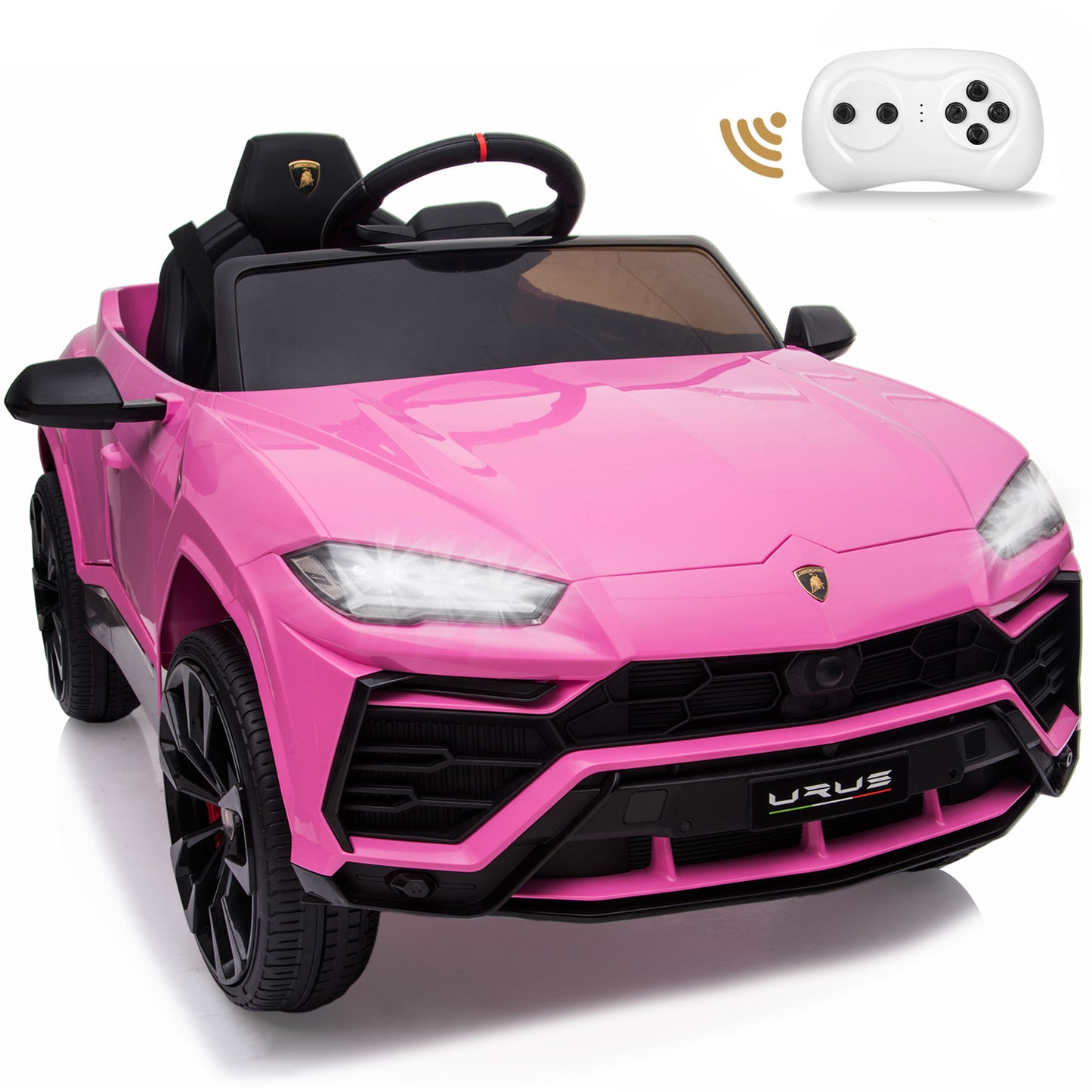 Lamborghini Urus Ride on Toys, 12V Kids' Electric Vehicles w/Parent Remote Control, Horn, Radio, Port, AUX, Spring Suspension, Opening Door, LED Light - Battery Powered Cars Pink