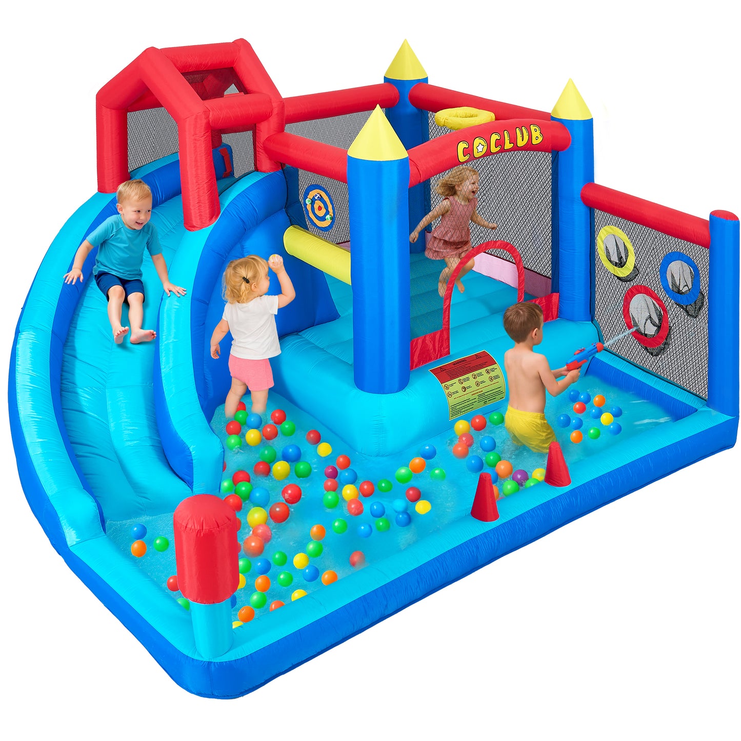 Bouncy Castle, Indoor Bounce House for Kids 2-6 with Slide, Blower, Ball Pit, Carrying Bag, Indoor Outdoor Jump House(144x122x81”)