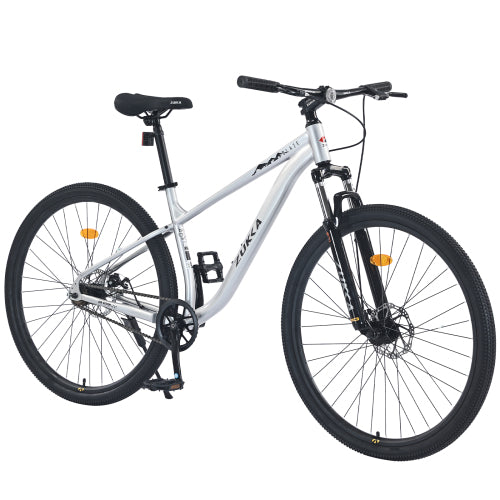 29 Inch Wheels Mountain Bike, Single Speed Bicycle with Double Disc Brakes, Outdoor Road Cycling Bike with Front Suspension Fork, All Terrain Bikes for Men/Women Adult and Boys/Girls, Blue