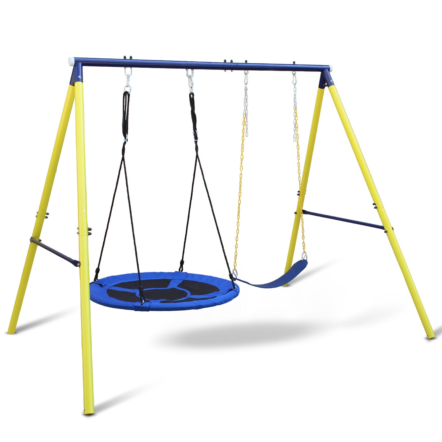 40 Inch Kids Swing Sets for Backyard,440lbs Swing Set with Heavy-Duty A-Frame Metal Stand for Outdoor ,Swing Set for Ages 3-8 with 1 Saucer & 1 Belt Swing Seat