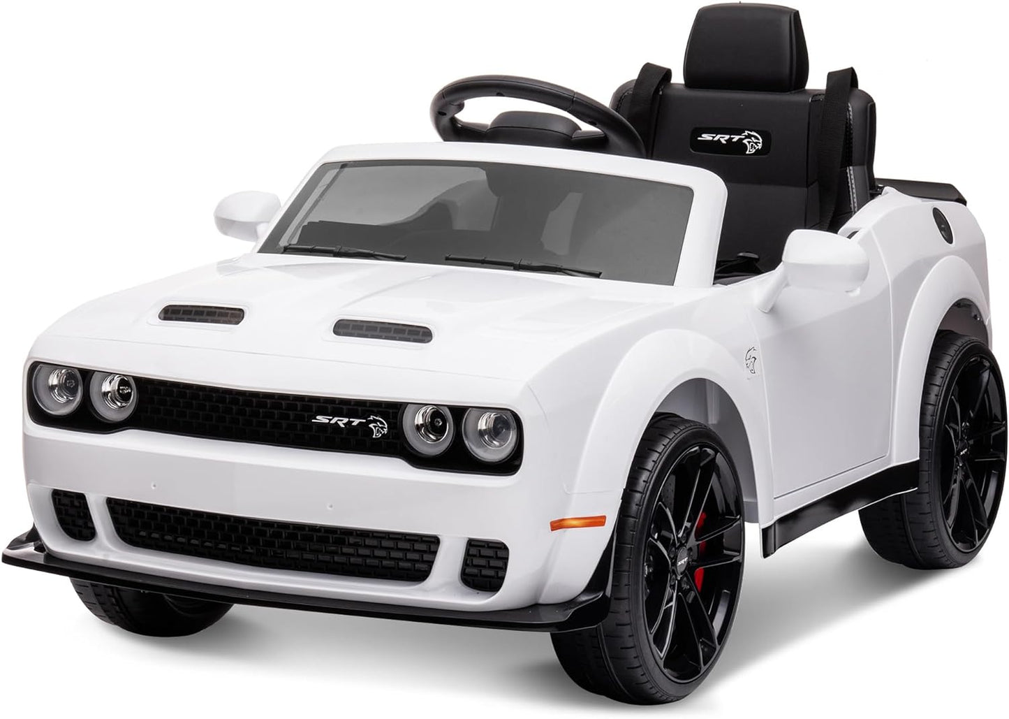 Kids Electric Car, Dodge Challenger Ride on Car, 12V7Ah Battery Powered Electric Vehicle, Kids SRT Hellcat 4-Wheels Ride on Toys with Remote Control, 3 Speeds, LED Headlights, Music Player (Blue)