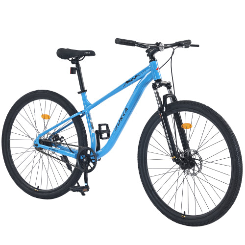 29 Inch Wheels Mountain Bike, Single Speed Bicycle with Double Disc Brakes, Outdoor Road Cycling Bike with Front Suspension Fork, All Terrain Bikes for Men/Women Adult and Boys/Girls, Blue