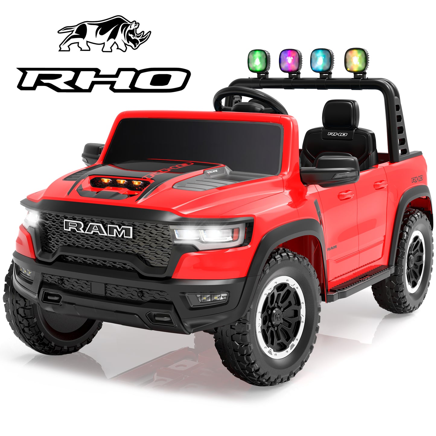 24V Ride On Car Toys with Remote Control, Licensed RAM 1500 Electric Car for Kids with 2 Seater, Power Ride On Truck with 4 Wheels Suspension, Bluetooth, MP3, Toddler Car for Boys Girls 3+