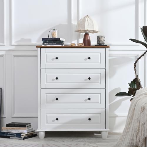 White 4 Drawer Dresser, Wood Bedroom Dresser with Tall Storage Unit, Modern Wide Chest of Drawers with Metal Handles Large for Closet for Room Living Room Entry Hallway Furniture