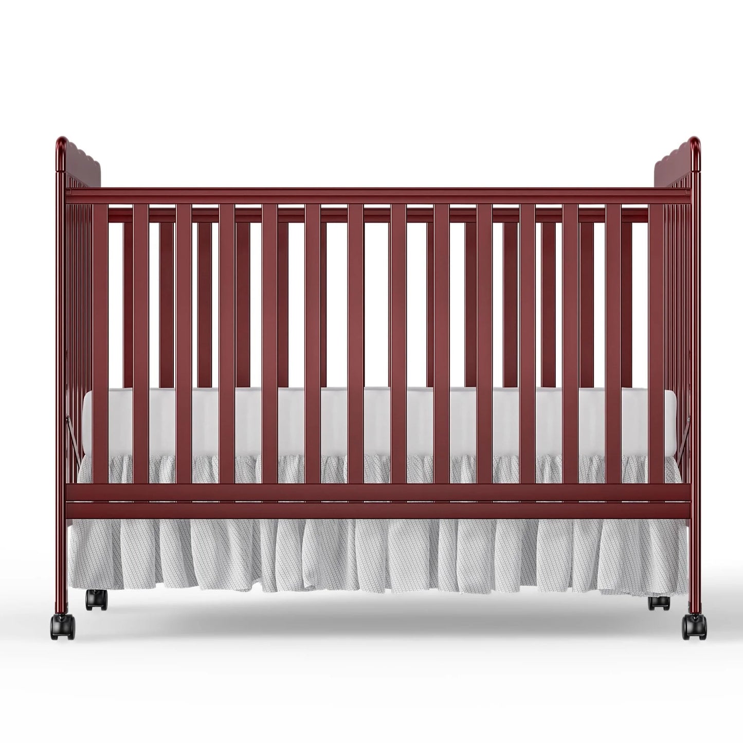 Baby Convertible Crib 3 In 1, Converts from Baby Crib to Toddler Bed, New Zealand Pinewood Baby Bed with Locking Wheels and Teething Rail, Crib with 4 Height Adjustment and Non Toxic Finish