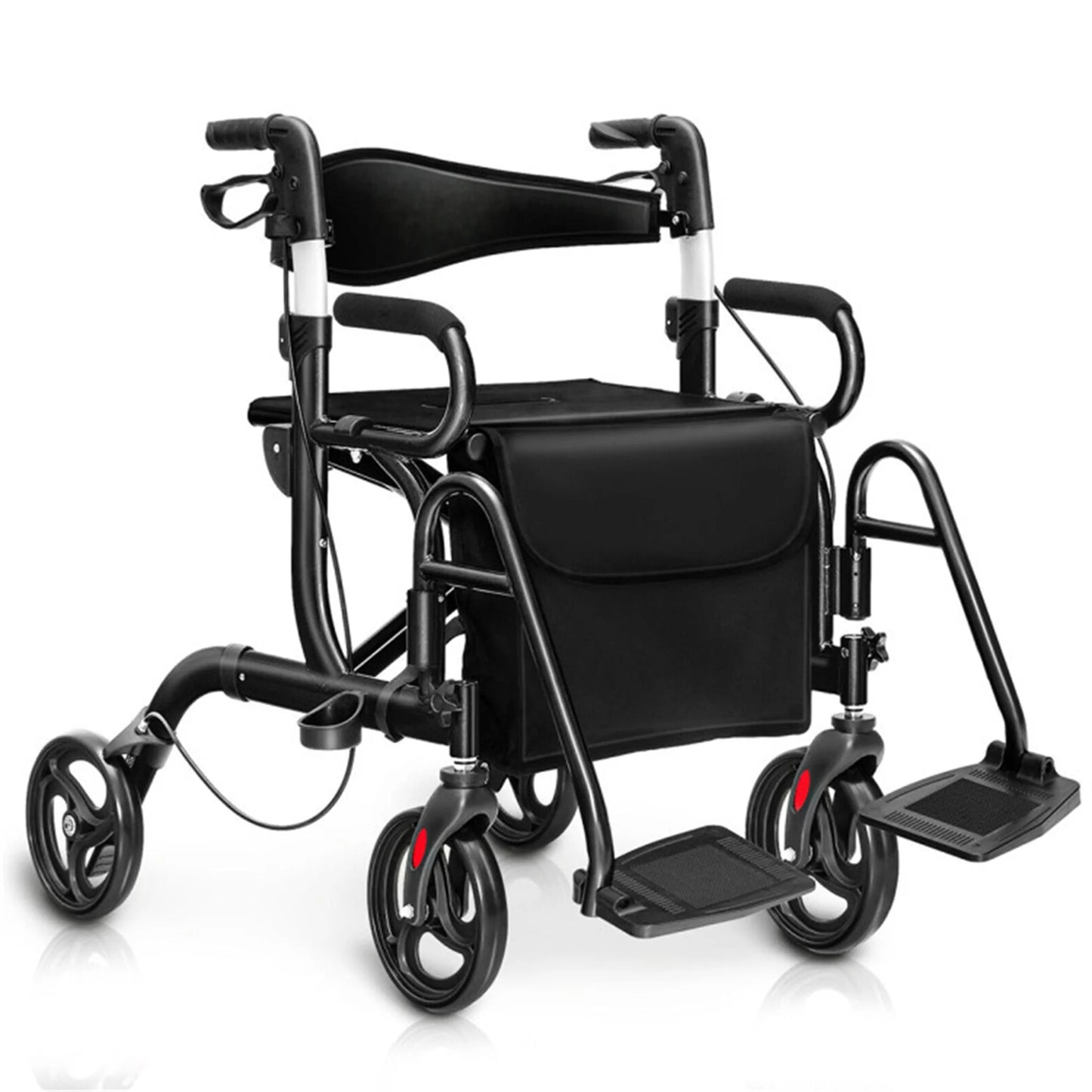 2-in-1 Transport Wheelchair with 18" Seat, Rollator Walker with Seat, Wheelchairs for Adults, Lightweight Foldable Wheelchair, 350 lb Weight Capacity