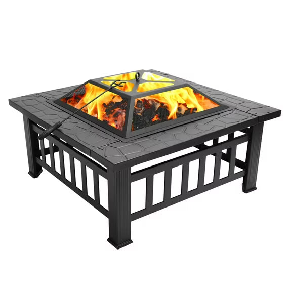 CASEMIOL 32" Fire Pit for Outside Wood Burning,Portable Tabletob Firepit & Icepit for Backyard Patio, Outdoor Firepit for BBQ with Mesh Lid & Poker,Garden, Camping, Party,Black