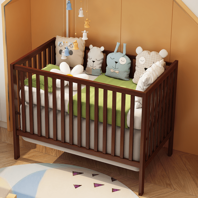 CASEMIOL 5-In-1 Convertible Crib, New Zealand Pinewood Baby Bed,Baby Crib With 3 Height Adjustment, Non-Toxic Finish, Easy to Assemble