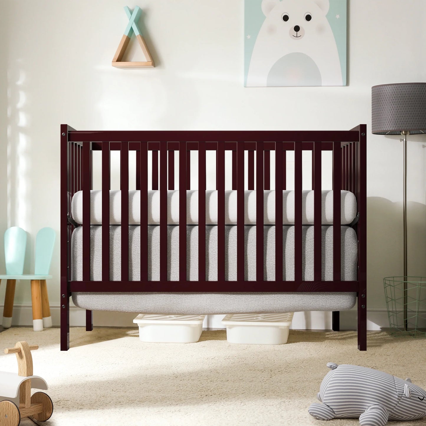 CASEMIOL 5-In-1 Convertible Crib, New Zealand Pinewood Baby Bed,Baby Crib With 3 Height Adjustment, Non-Toxic Finish, Easy to Assemble