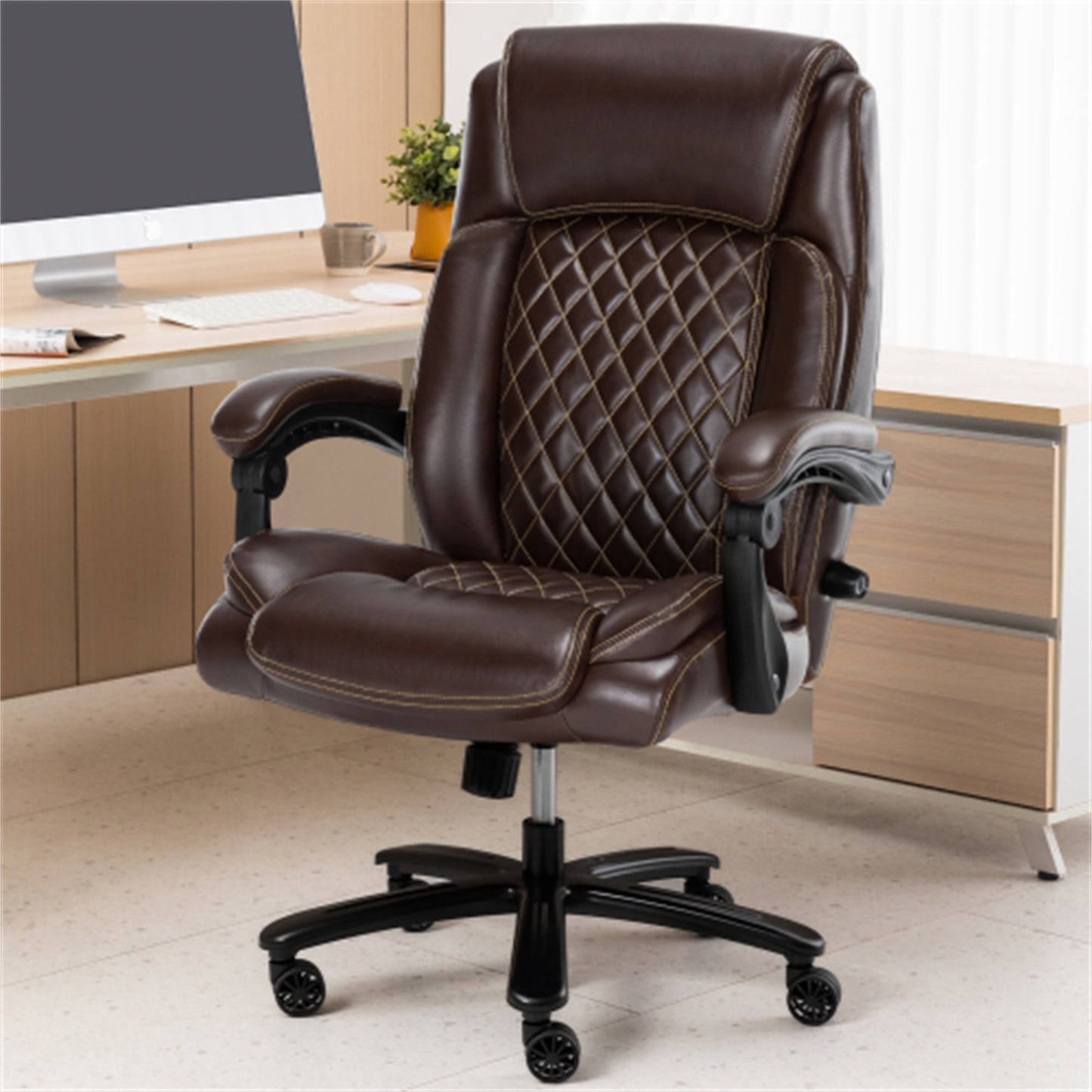 Ergonomic Office Chair with 30° Back Tilt & Lumbar Support, Bonded Leather Computer Chair, Big and Tall Mesh Executive Office Chair, Home Office Desk Chairs Weight Capacity 400 lbs for Adults