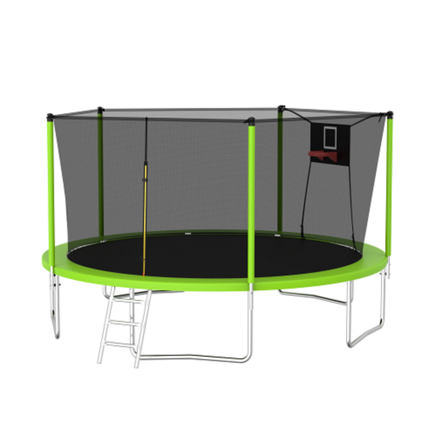 14FT Recreational Trampoline for Kids, Trampoline with Basketball Hoop and Ladder, Round Trampoline with Enclosure, UV-Resistant Backyard Trampoline for Indoor/Outdoor, 1000lbs Weight Capacity, Green