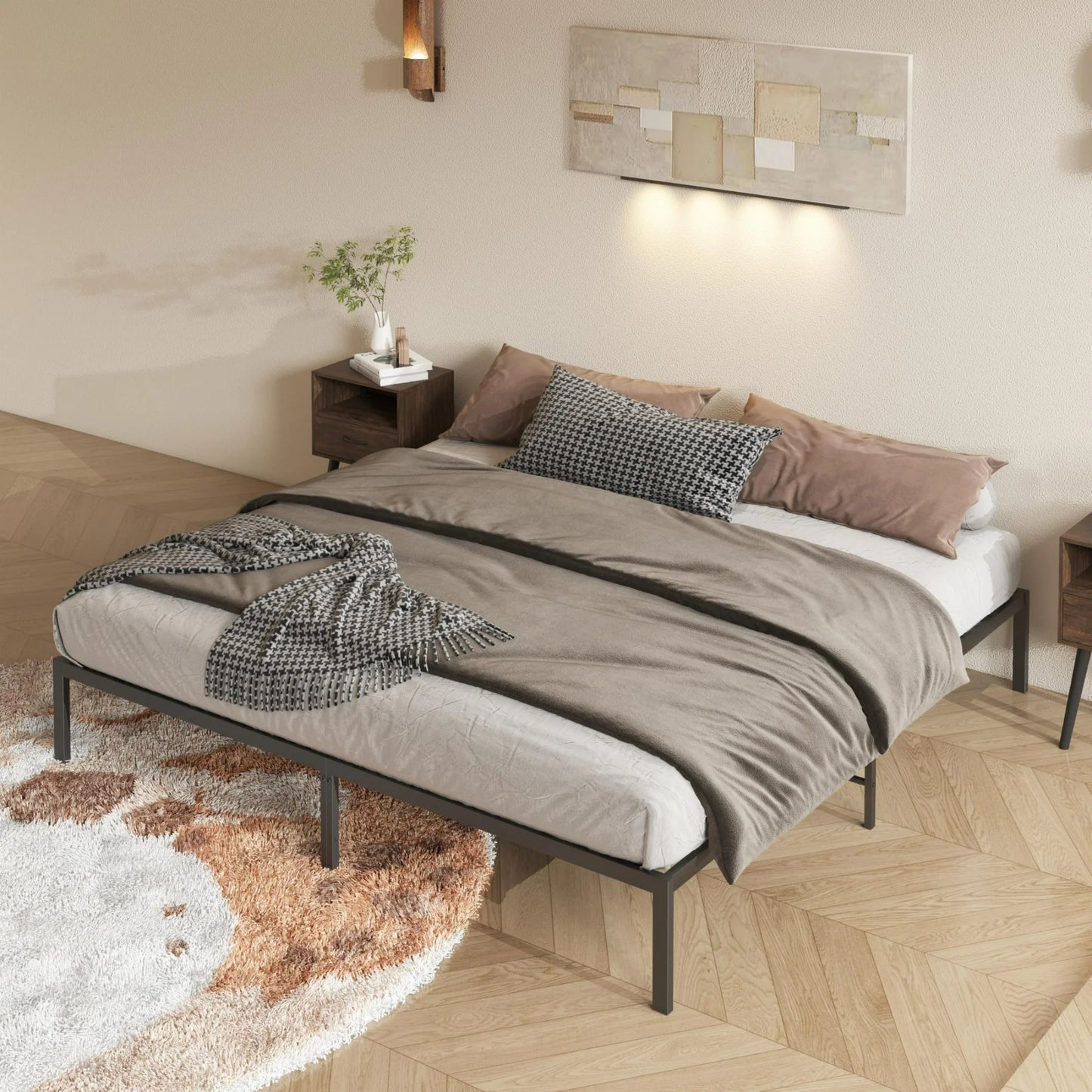 King Size Platform Bed Frame, Metal Bed Frame with Sturdy Slat Support, Bed Frame with Under Bed Storage, No Box Spring Needed, Noise-free Design, Easy Assembly, for Teen Adult, Black