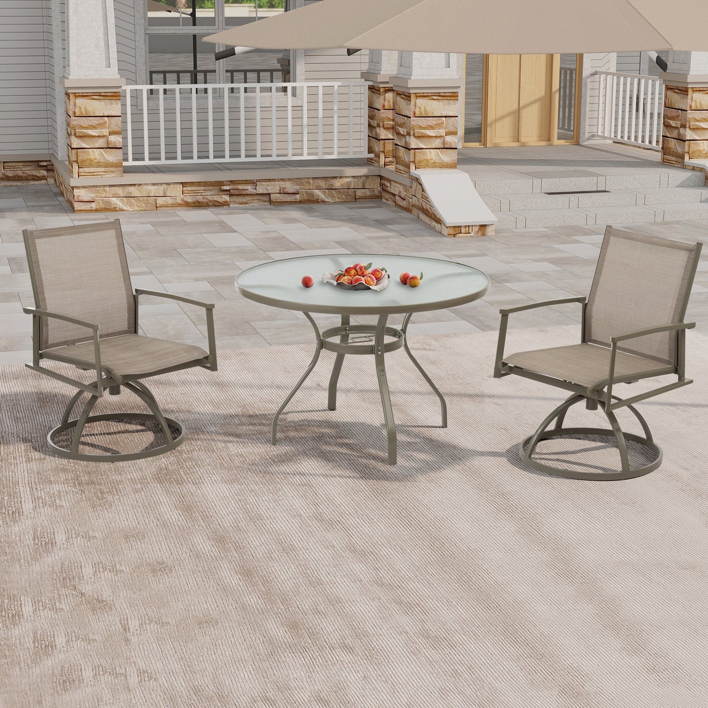 Outdoor Patio Furniture Set 3 Piece, Patio Table and Chairs Set with Swivel Rocker Chairs and Coffee Table, Weather Resistant Patio Conversation Sets Bistro Set, Patio Dining Set for Backyard, Brown