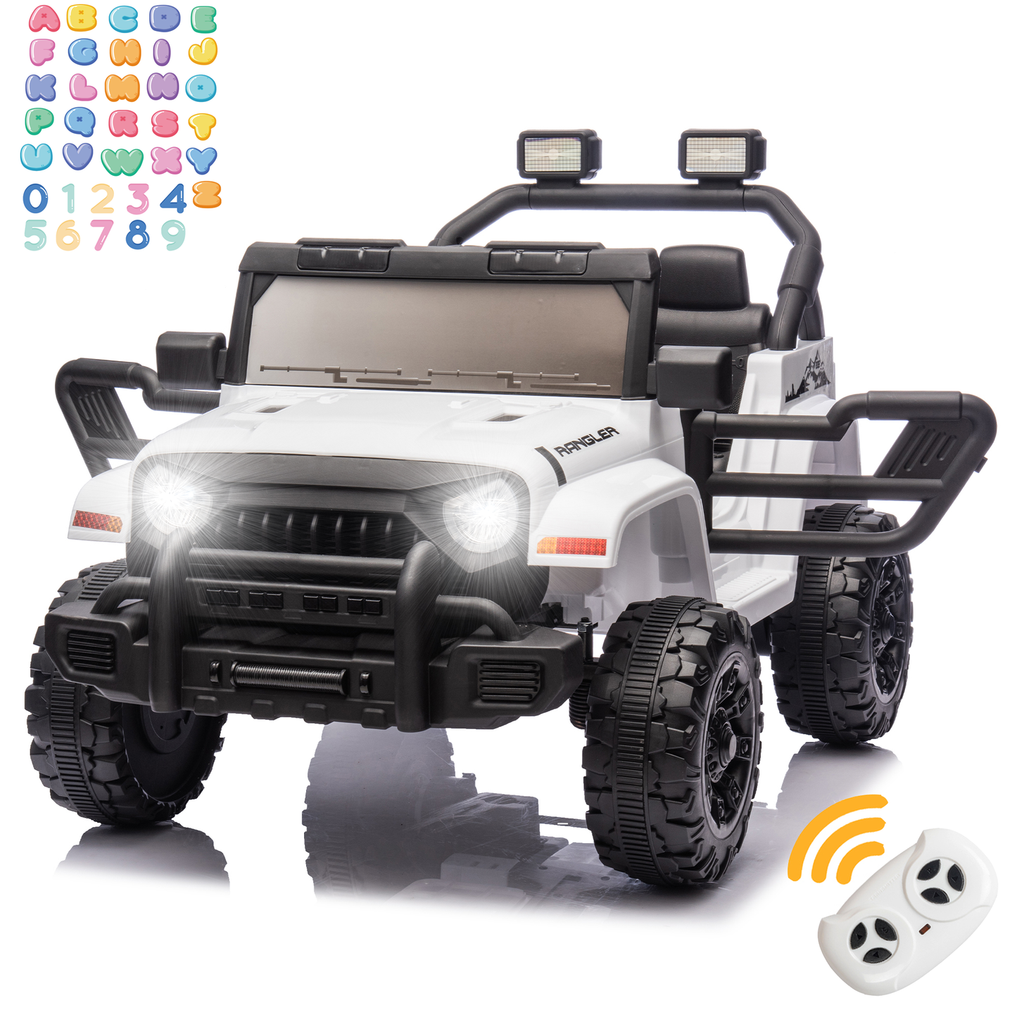 CASEMIOL 12V Kids Ride on Truck, Power Car Wheels with Parent Remote Control, Electric Car with Bluetooth, MP3, USB, Perfect Ride on Toys for Kids Aged 3-5, White