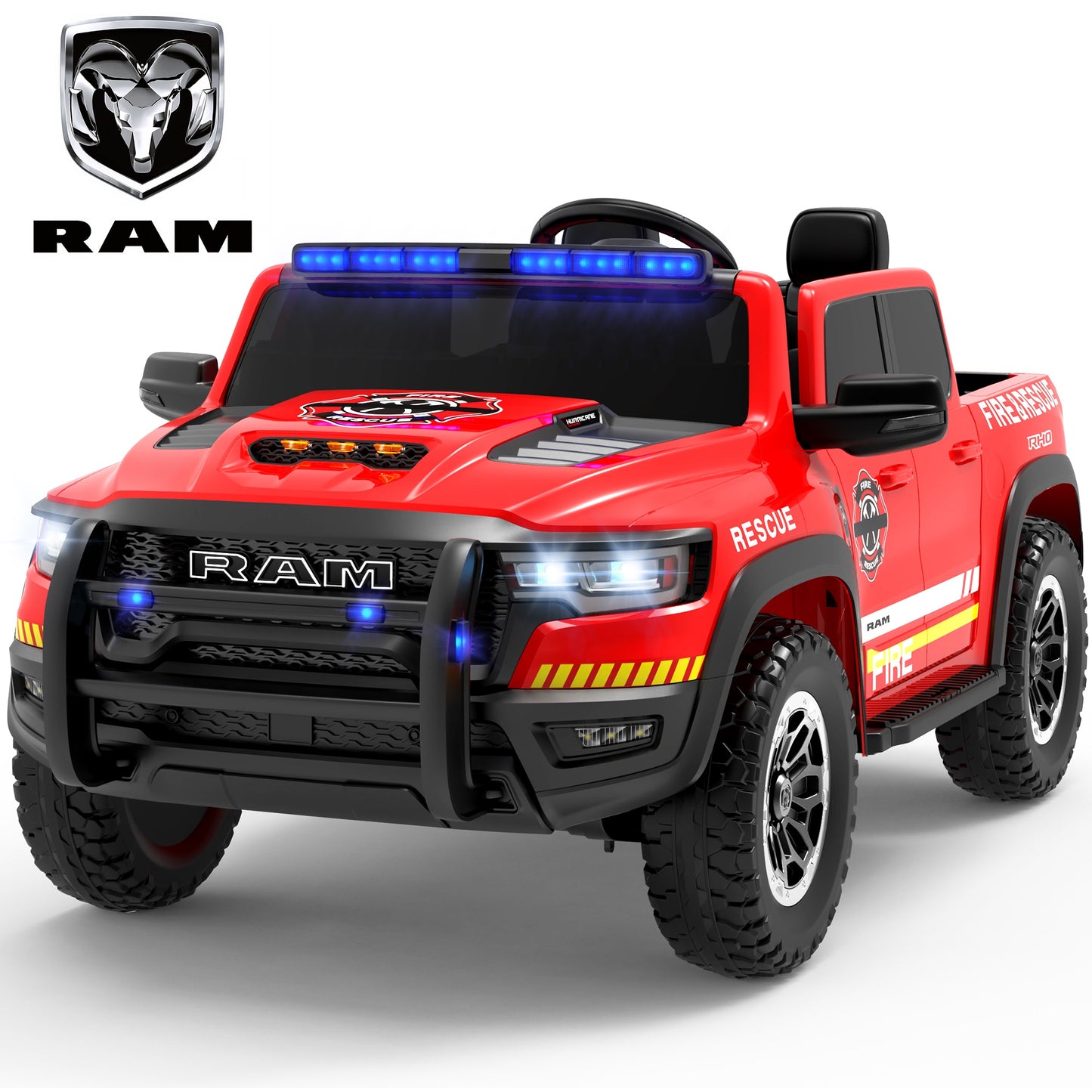 RAM 1500 RHO 2-Seater 24V Big Kids Ride on Truck Car with Remote Control, Battery Powered Toys w/ Spring Suspension for Kids Girl, Power Electric Vehicles, Bluetooth, LED, Gift for Chirstmas
