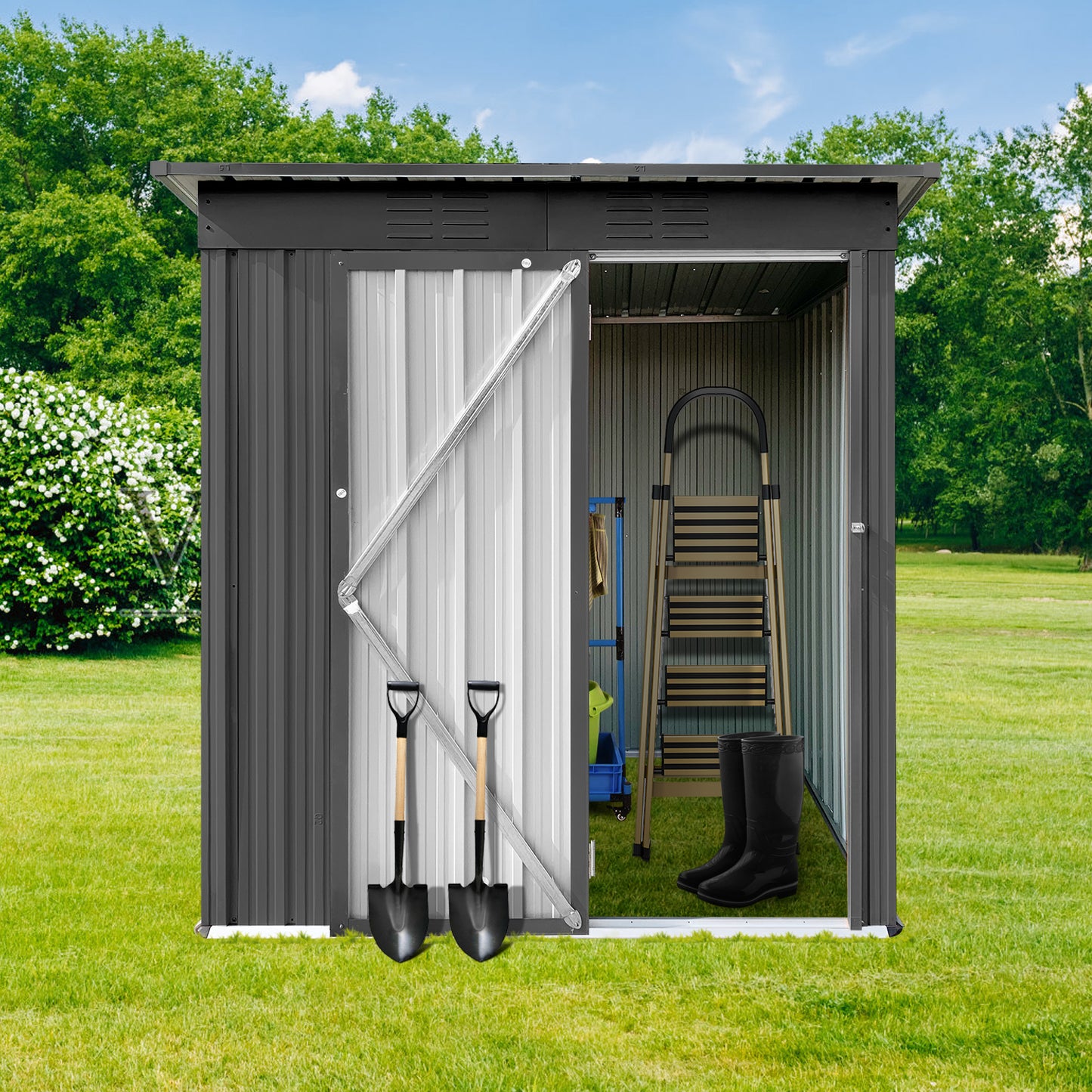 CASEMIOL Outdoor Storage Shed Waterproof, 5' x 4' Metal Steel Outdoor Garden Shed with Ventilation, New Design, Moisture-proof, and UV-resistant for Patio Backyard