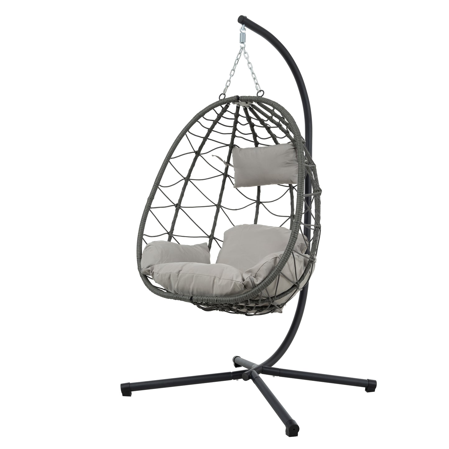 CASEMIOL Egg Chair Outdoor Indoor with Stand, Patio Rattan Wicker Hanging Swing Egg Chair Hammock Chair with Thick Cushion and Headrest for Bedroom, Porch, Garden, Balcony