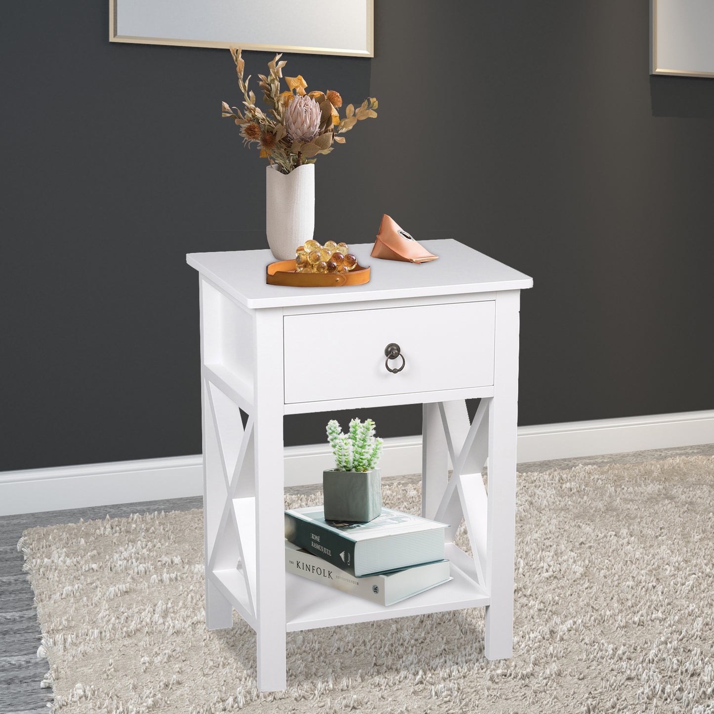 Nightstand for Bedroom, CASEMIOL Wood End Table with Storage, Modern Narrow Side Table with Drawer, Storage Shelf, Modern Night Stand Rustic Bedside Table for Living Room, Sofa Couch, Black