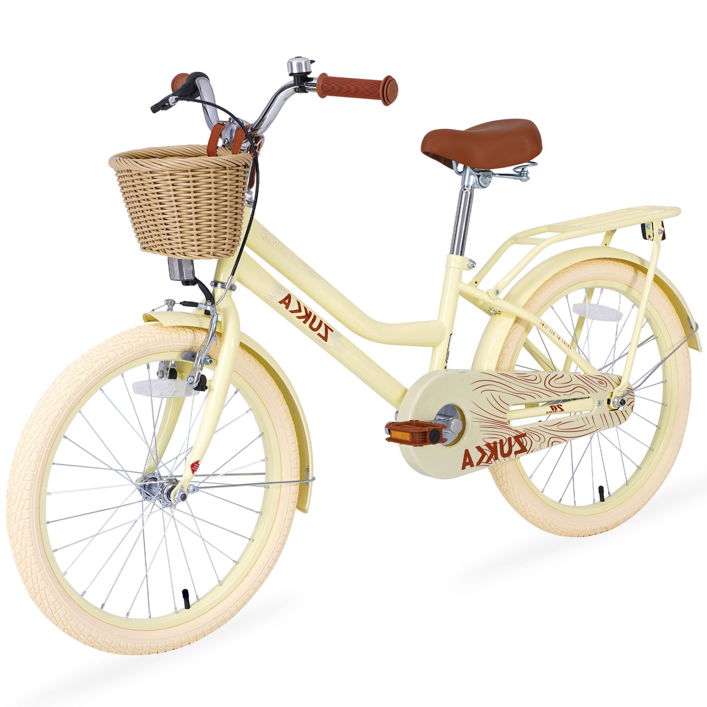 Girls Bike with Basket for Kids 8-12, 20" Kids' Bicycles Leather Saddle & Safety Bell