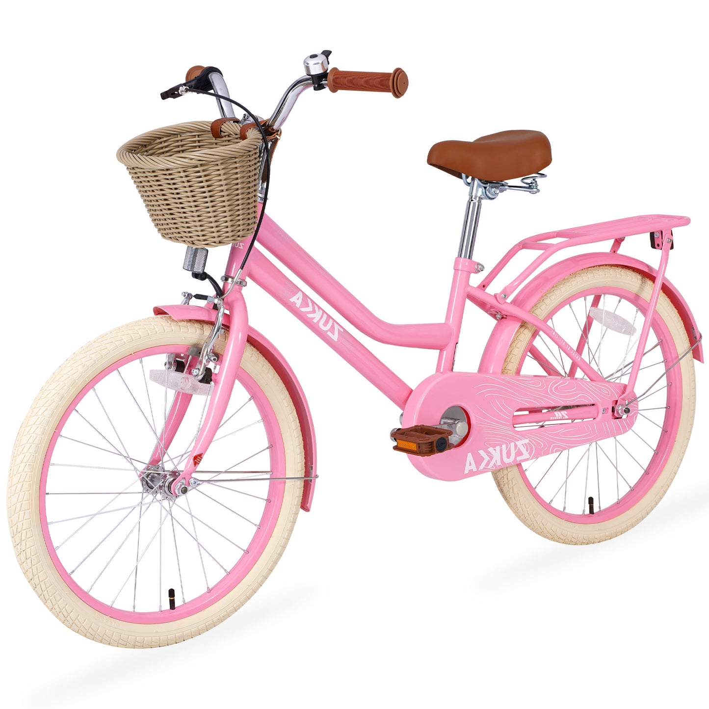 Girls Bike with Basket for Kids 8-12, 20" Kids' Bicycles Leather Saddle & Safety Bell