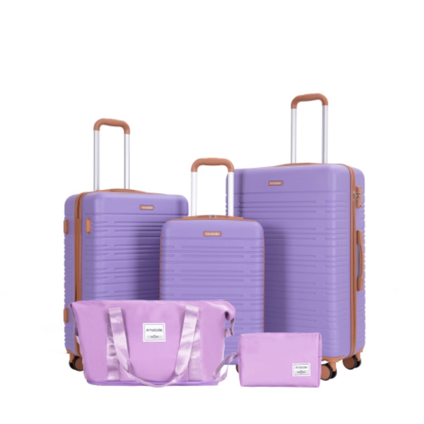 CASEMIOL 5 Pieces Luggage Sets for Travel, Large Suitcases with Double Spinner Wheels, ABS Hardshell Lightweight Suitcase with TSA Lock, Maletas De Viaje Para 50 Libras, Travel Duffel Bag, Beige