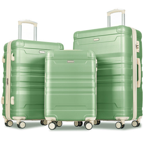 Luggage 3 Piece Set, Expandable ABS Hardshell Lightweight Suitcase, Spinner Wheels TSA Locks, 20" Carry-On Luggage, 24" Checked Luggage and 28" Checked Luggage, Green