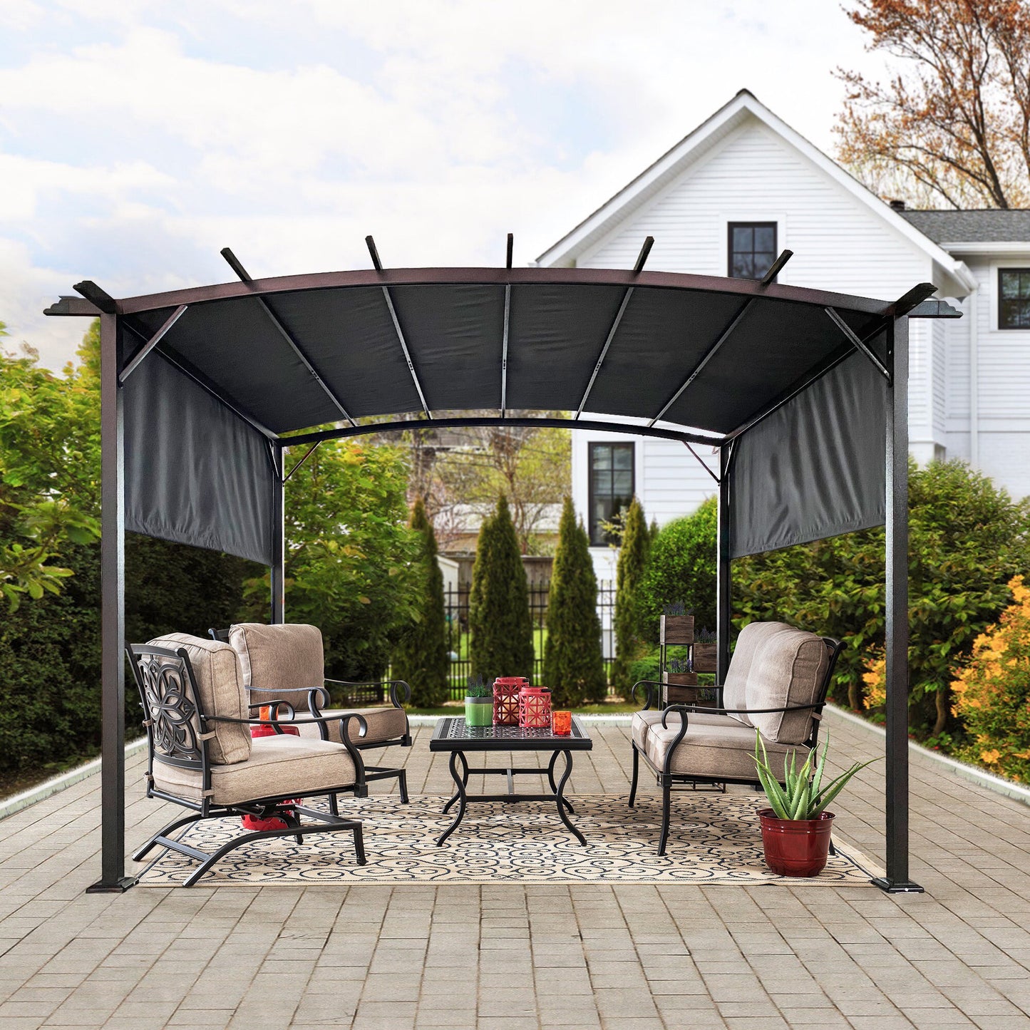 12 x 9 Ft Outdoor Gazebo with Retractable Shade Canopy, Weather Resistant Backyard Gazebo, Patio Outside Gazebo with Sturdy Construction, Metal Gazebo with Rust-Resistant Finish for Garden, Gray
