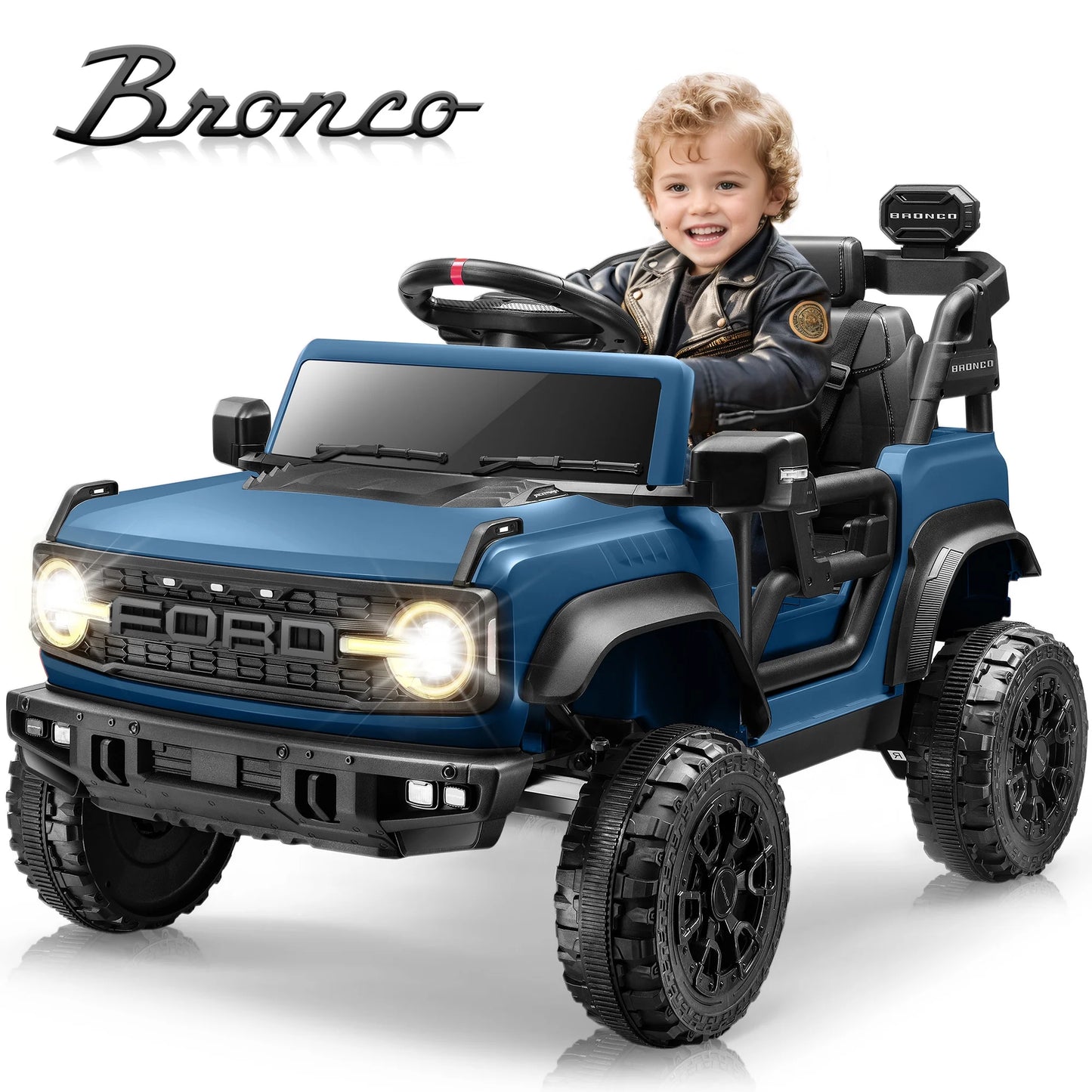 12V Ford Bronco Kids Ride on Cars with Parental Remote, Toddler Electric Ride on Toys Battery Powered with Soft Start, Kids Riding Toys with Headlights/Music/Bluetooth for Boys Girls Aged 3+