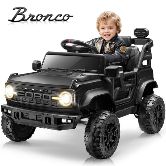 12V Ford Bronco Kids Ride on Cars with Parental Remote, Toddler Electric Ride on Toys Battery Powered with Soft Start, Kids Riding Toys with Headlights/Music/Bluetooth for Boys Girls Aged 3+