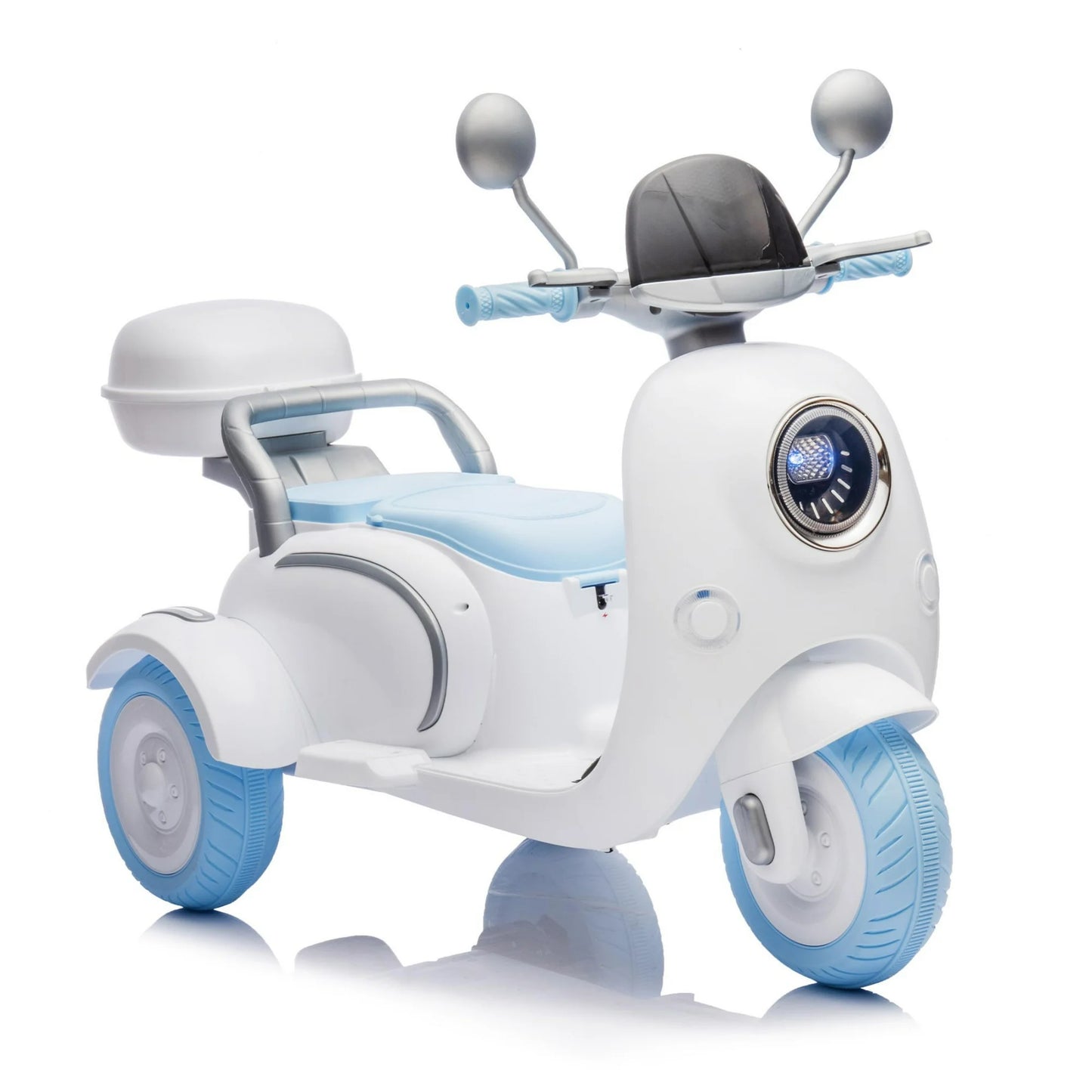 12V Ride On Toys Cars, Kids Electric Ride on Motorcycle with 3 Wheels, Battery Powered Toy Motorcycle with Slow Start, Player, Bluetooth, Light, Backseat Flip Adult Seat for Kids Aged 3-6, Blue