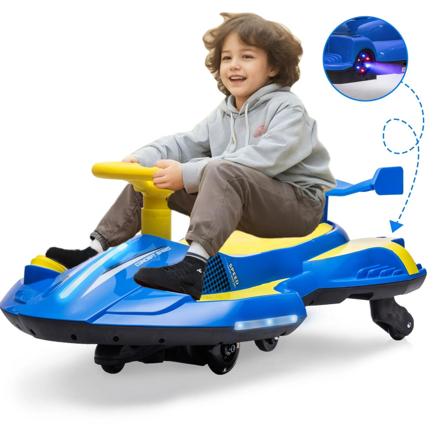 12V Ride on Toy Car for Kids, Electric Ride on Drift Car with 360 Degree Rotation Drift, Drift Go Kart with Music Player, Water Spray Taillights, Colorful Light, Drift Cart for Boys and Girls, Blue