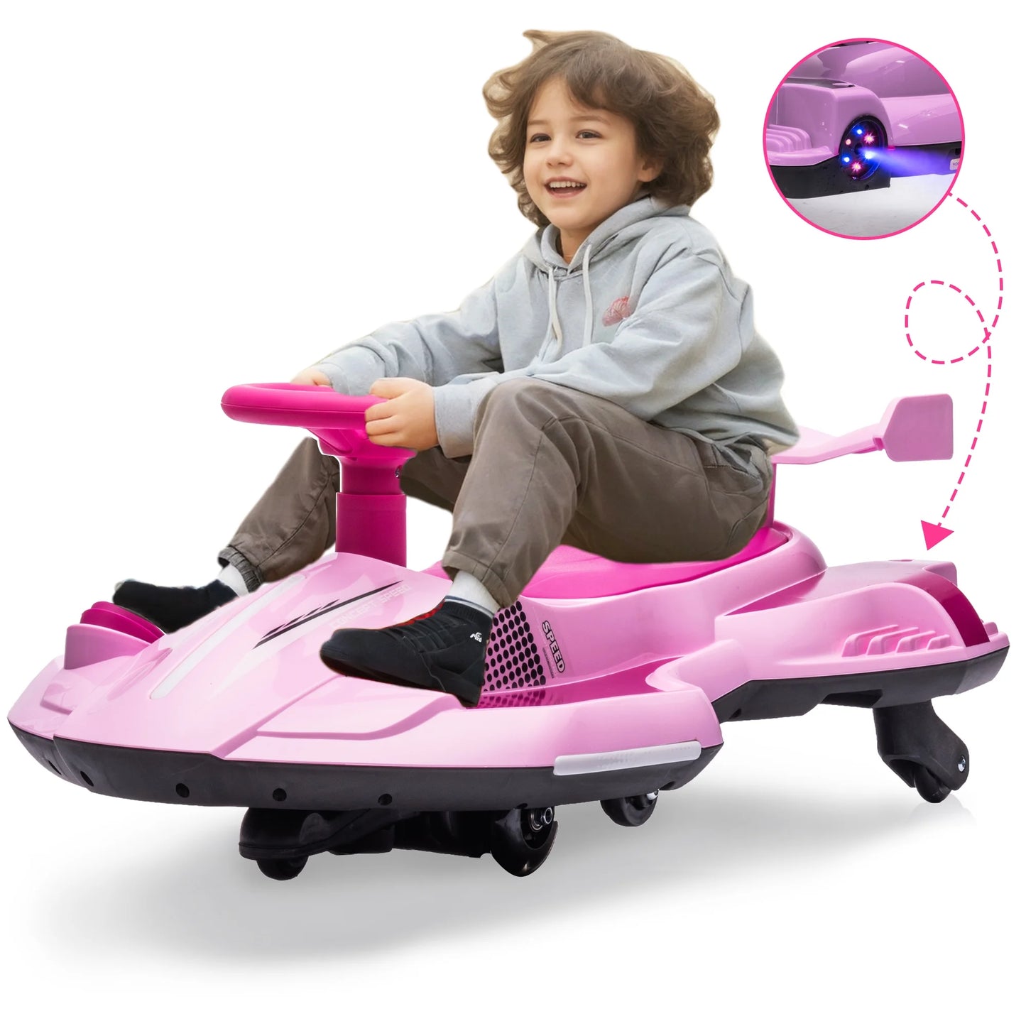 12V Ride on Toy Car for Kids, Electric Ride on Drift Car with 360 Degree Rotation Drift, Drift Go Kart with Music Player, Water Spray Taillights, Colorful Light, Drift Cart for Boys and Girls, Blue