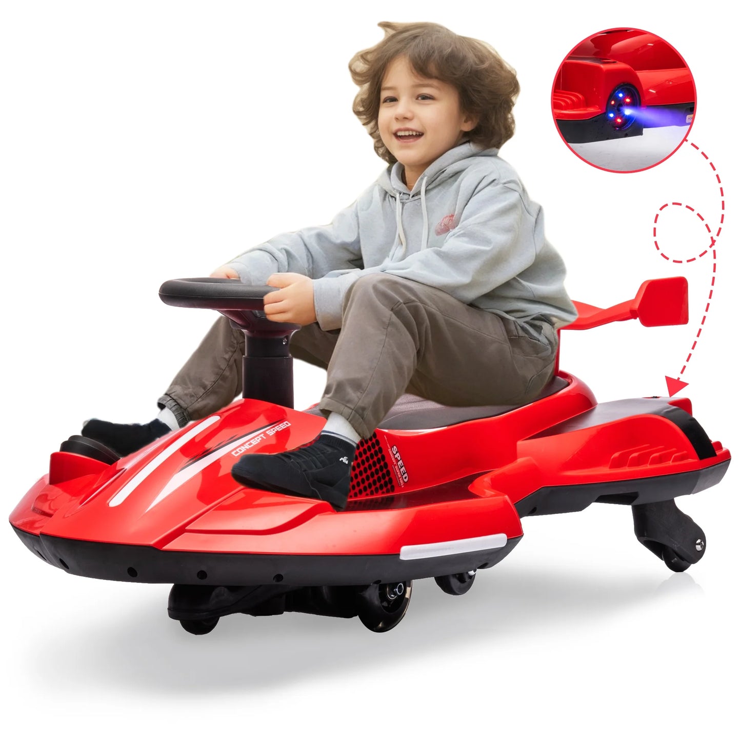 12V Ride on Toy Car for Kids, Electric Ride on Drift Car with 360 Degree Rotation Drift, Drift Go Kart with Music Player, Water Spray Taillights, Colorful Light, Drift Cart for Boys and Girls, Blue