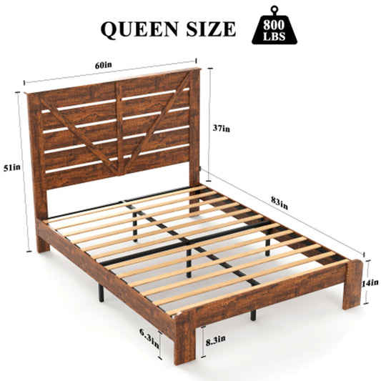 CASEMIOL Wooden Bed Frames Queen with Headboard and Footboard, Under Bed Storage, No Box Spring Needed, Easy Assembly, Queen Platform Bed Frame - Dark Brown