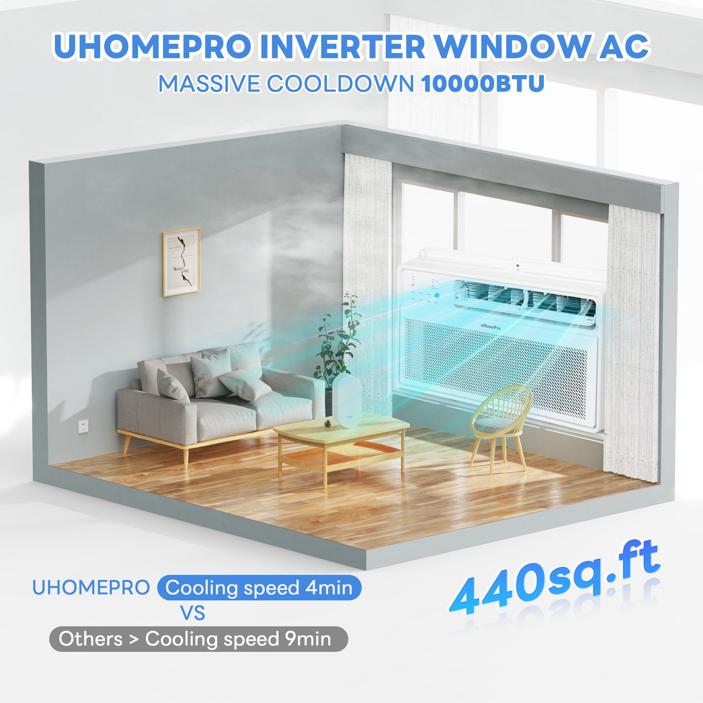 UHOMEPRO 10,000 BTU Quiet Window Air Conditioner with Remote - Energy Star Certified AC Unit for Bedroom, Cools 450 Sq.Ft, Easy Install for Sliding Windows (White)