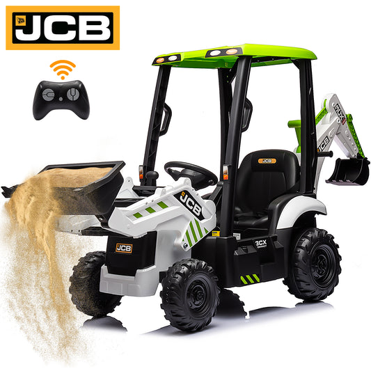 CASEMIOL 12V Kids Ride on Excavator & Bulldozer with Remote Control, Licensed JCB 3-in-1 Electric Car with Loader Backhoe Digger, Battery Powered Ride on Toy for Boys & Girls, Music Player