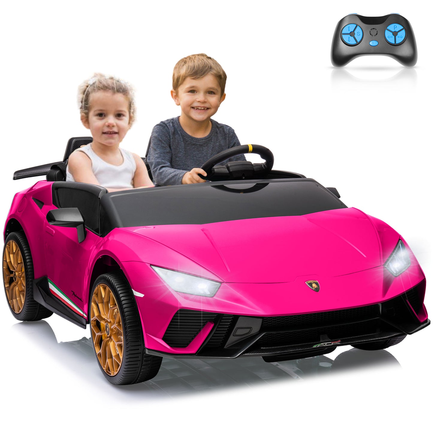 Lamborghini Huracan 24v Ride-on Toys, Real 2-Seater Battery-Powered Cars for Kids with Remote Control, Suspension, LED Light, Music, Bluetooth, 4-Wheeler Sports Car for Boys Girls 3-8